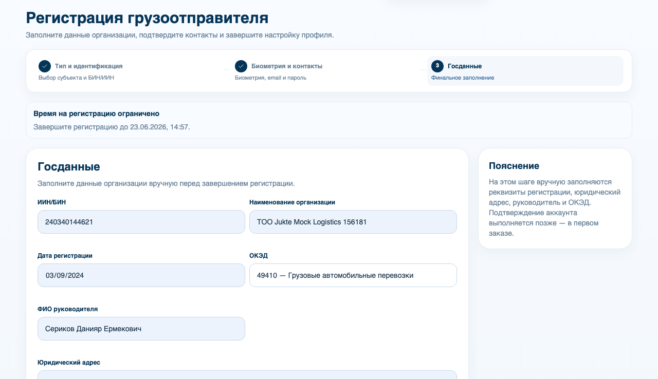 Данные организации и завершение